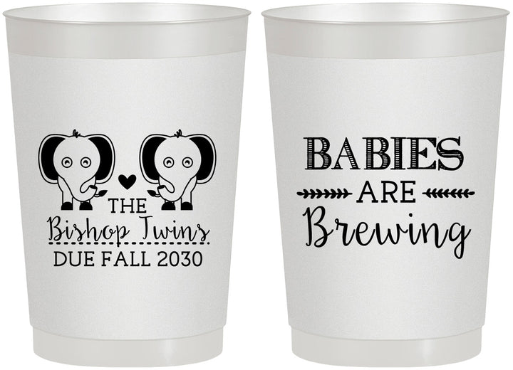 Personalized Baby Shower 22 oz Frosted Cups - Twins Baby Elephant | 90071