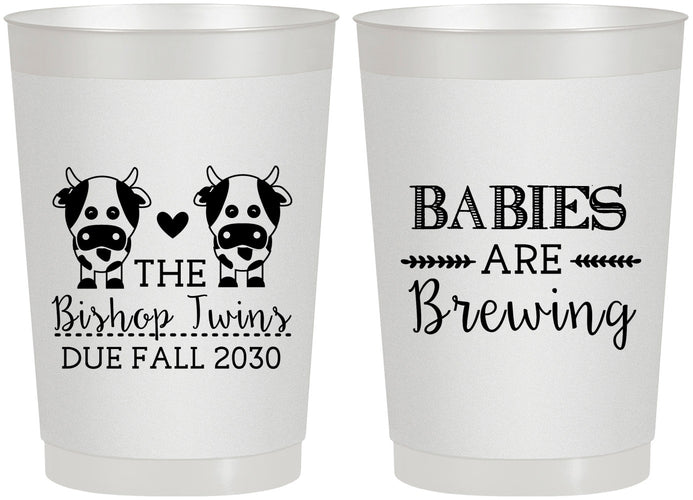 Personalized Baby Shower 22 oz Frosted Cups - Twins Baby Cows | 90072