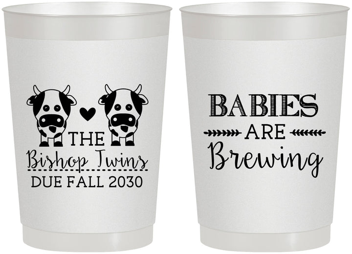 Personalized Baby Shower 22 oz Frosted Cups - Twins Baby Cows | 90072
