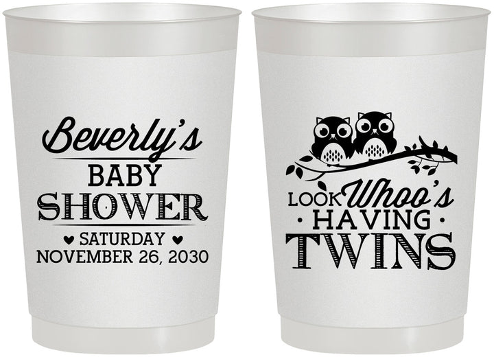 Personalized Baby Shower 22 oz Frosted Cups - Twins Baby Owls | 90074