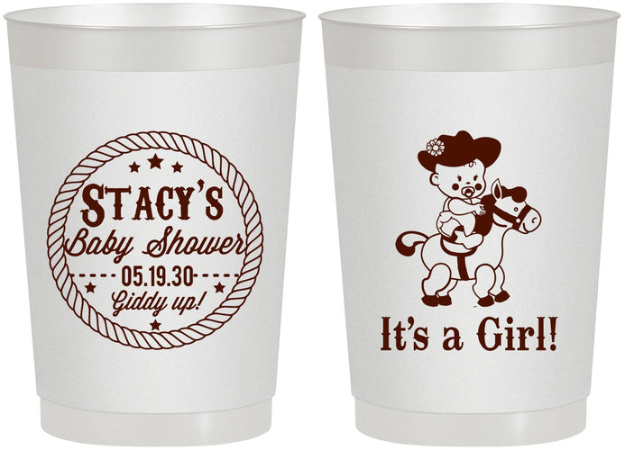 Personalized Baby Shower 22 oz Frosted Cups - Horse It’s A Girl | 90077