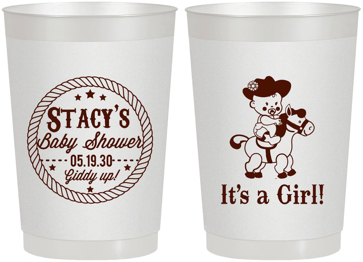 Personalized Baby Shower 22 oz Frosted Cups - Horse It’s A Girl | 90077