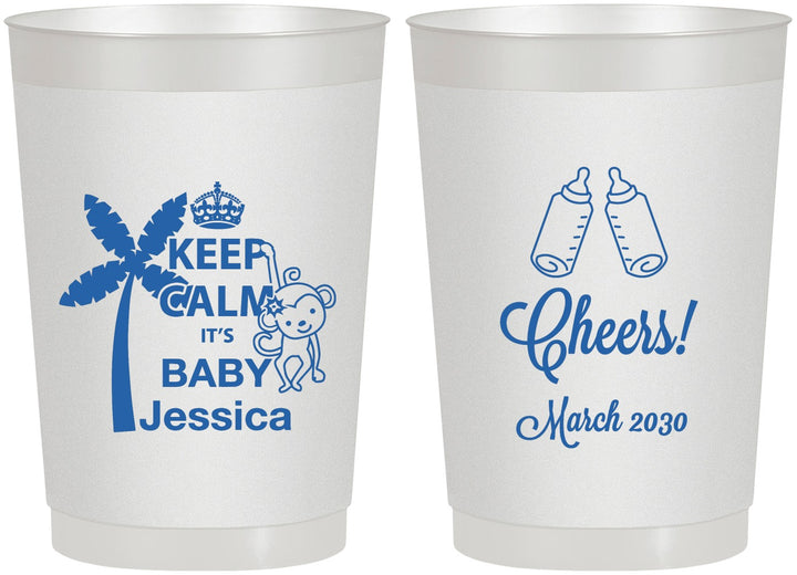 Personalized Baby Shower 22 oz Frosted Cups - Baby Monkey | 90082