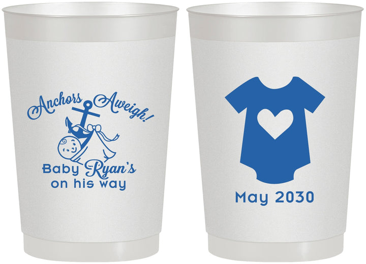 Personalized Baby Shower 22 oz Frosted Cups - Nautical Anchors Aweigh | 90083