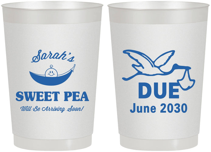 Personalized Baby Shower 22 oz Frosted Cups - Sweat Pea Stork | 90084