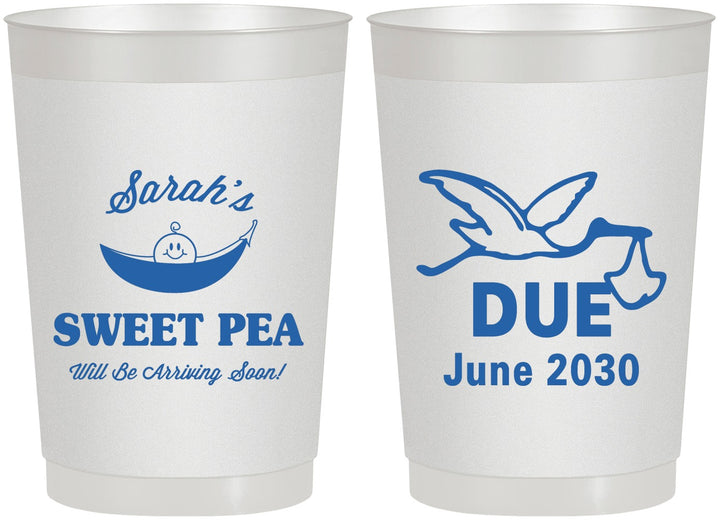 Personalized Baby Shower 22 oz Frosted Cups - Sweat Pea Stork | 90084