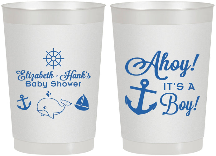 Personalized Baby Shower 22 oz Frosted Cups - Nautical Ahoy It’s A Boy | 90093