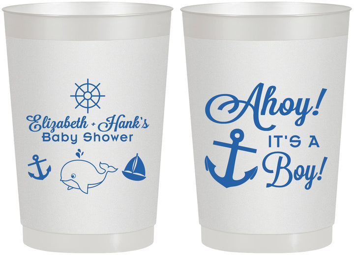 Personalized Baby Shower 22 oz Frosted Cups - Nautical Ahoy It’s A Boy | 90093