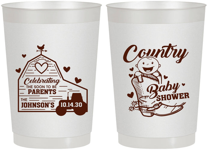 Personalized Baby Shower 22 oz Frosted Cups - Farm Tractor Country | 90102