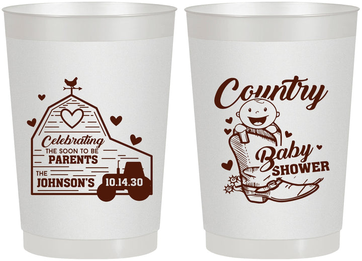 Personalized Baby Shower 22 oz Frosted Cups - Farm Tractor Country | 90102