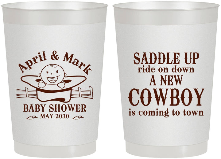 Personalized Baby Shower 22 oz Frosted Cups - New Cowboy | 90104