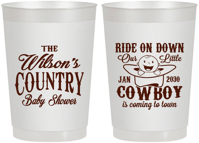 Personalized Baby Shower 22 oz Frosted Cups - Cowboy Coming To Town | 90105