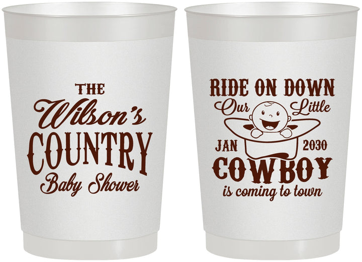 Personalized Baby Shower 22 oz Frosted Cups - Cowboy Coming To Town | 90105