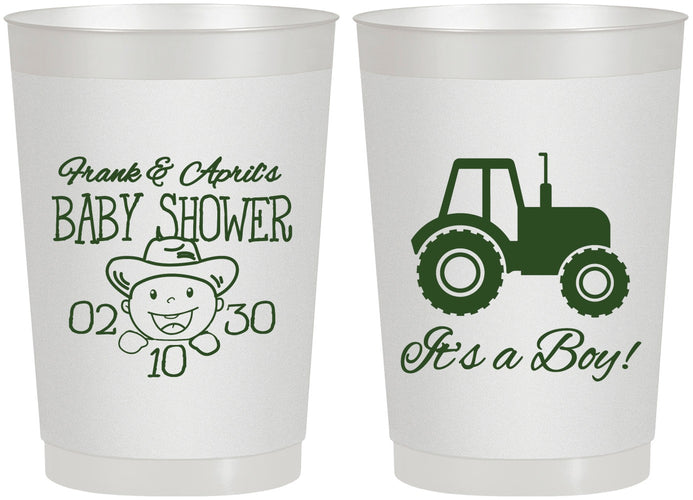 Personalized Baby Shower 22 oz Frosted Cups - Tractor | 90109