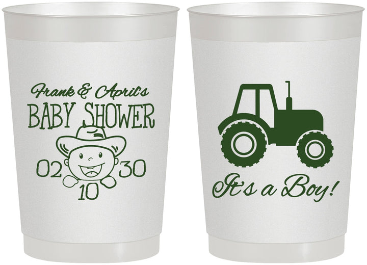 Personalized Baby Shower 22 oz Frosted Cups - Tractor | 90109