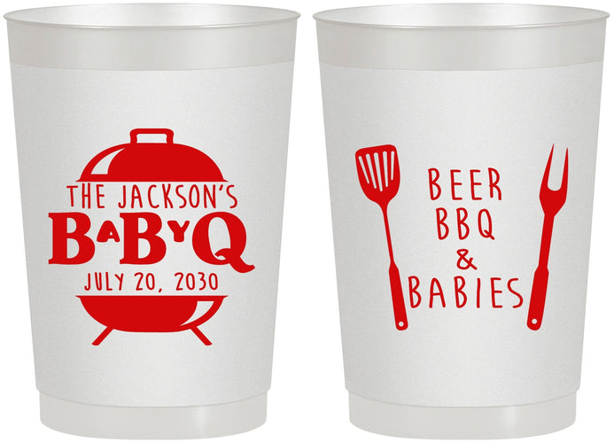 Personalized Baby Shower 22 oz Frosted Cups - Beers Bbq Babies | 90112