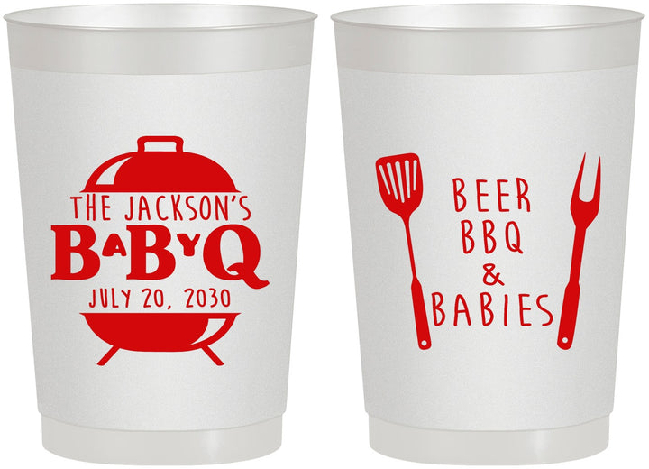 Personalized Baby Shower 22 oz Frosted Cups - Beers Bbq Babies | 90112