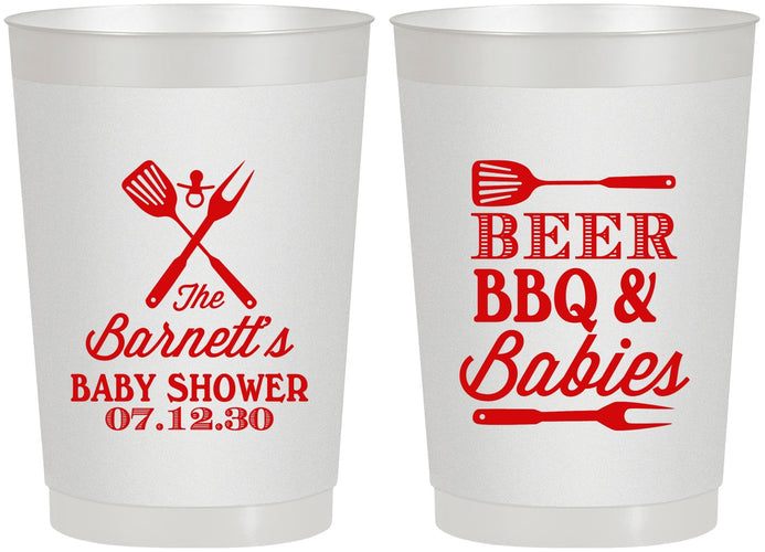 Personalized Baby Shower 22 oz Frosted Cups - Beers Bbq Babies | 90113