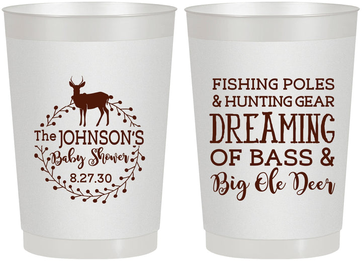 Personalized Baby Shower 22 oz Frosted Cups - Fishing Hunting | 90119