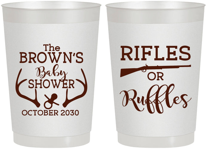 Personalized Baby Shower 22 oz Frosted Cups - Rifles Or Ruffles | 90122