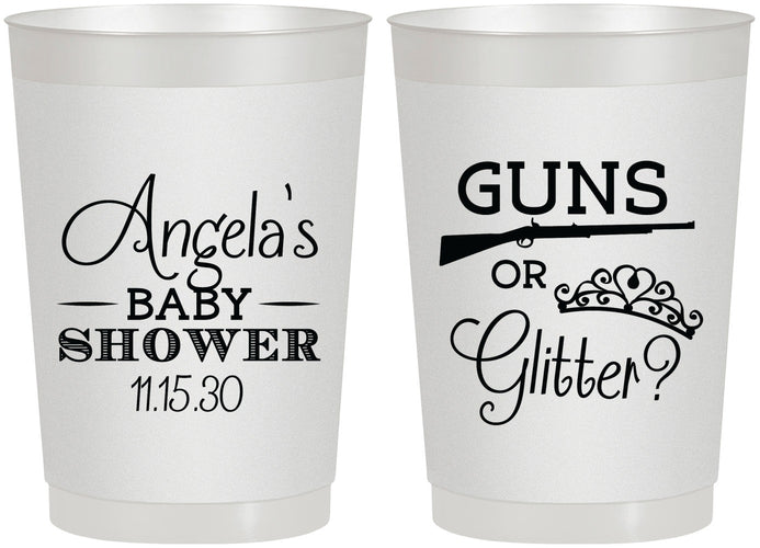 Personalized Baby Shower 22 oz Frosted Cups - Guns Or Glitter | 90130