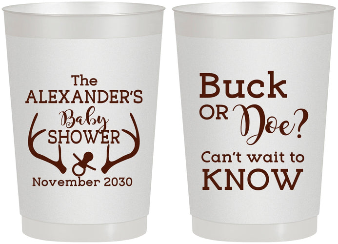 Personalized Baby Shower 22 oz Frosted Cups - Gender Reveal Buck Or Doe | 90131