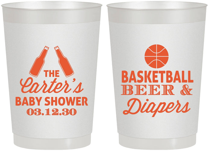 Personalized Baby Shower 22 oz Frosted Cups - Basketball Beer Diapers | 90133