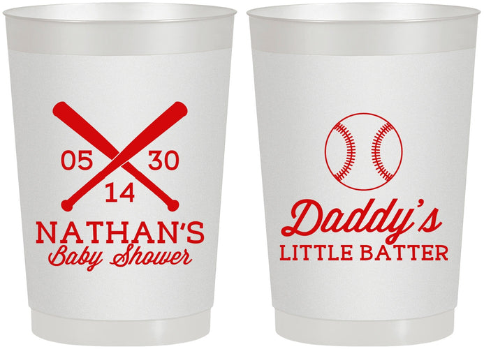 Personalized Baby Shower 22 oz Frosted Cups - Baseball Little Batter | 90136