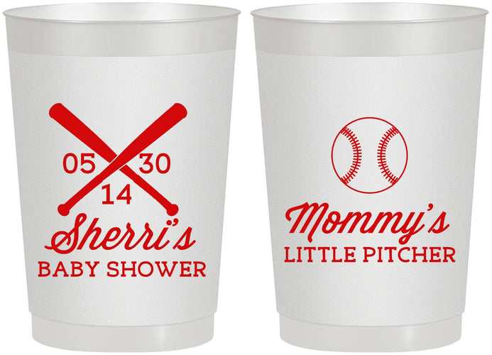 Personalized Baby Shower 22 oz Frosted Cups - Baseball Little Pitcher | 90137