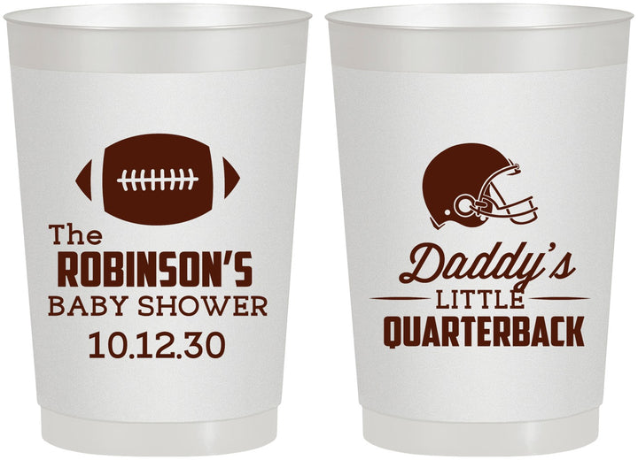 Personalized Baby Shower 22 oz Frosted Cups - Football Little Quarterback | 90138