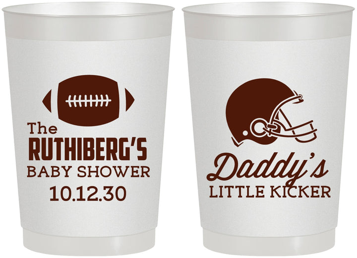 Personalized Baby Shower 22 oz Frosted Cups - Football Little Kicker | 90139