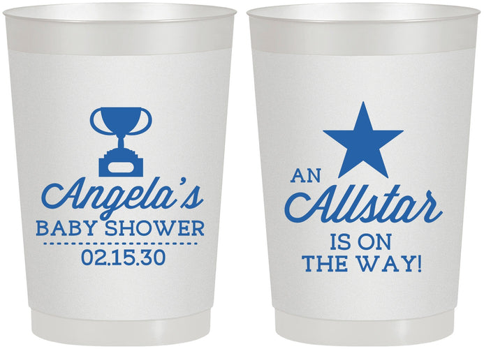 Personalized Baby Shower 22 oz Frosted Cups - Allstar On The Way | 90140