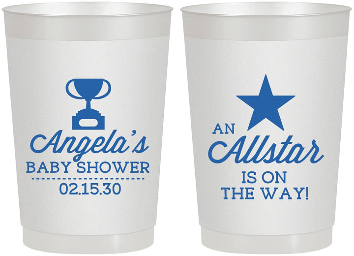 Personalized Baby Shower 22 oz Frosted Cups - Allstar On The Way | 90140