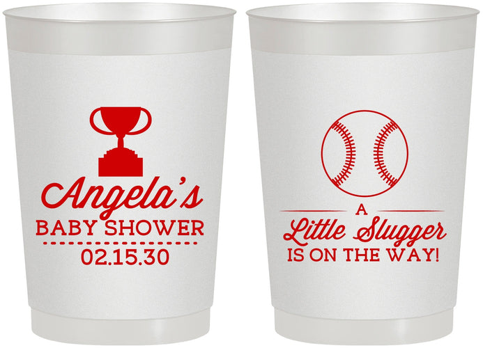 Personalized Baby Shower 22 oz Frosted Cups - Baseball Little Slugger | 90145
