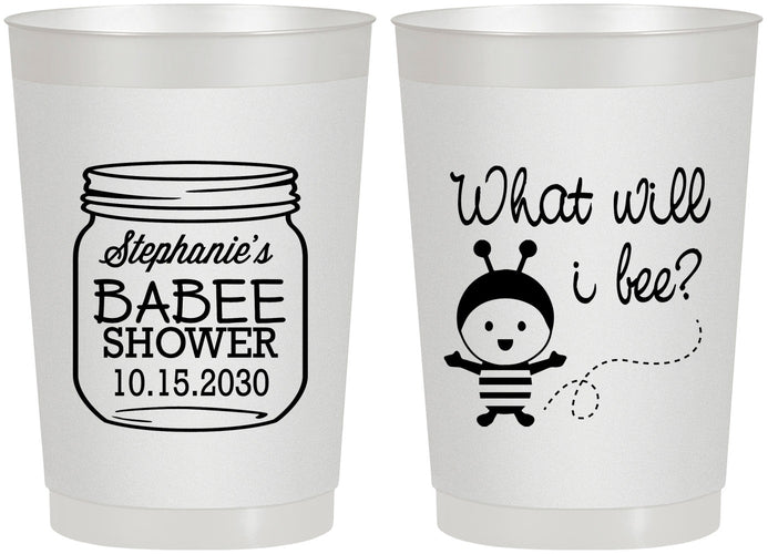 Personalized Baby Shower 22 oz Frosted Cups - What Will I Bee | 90156