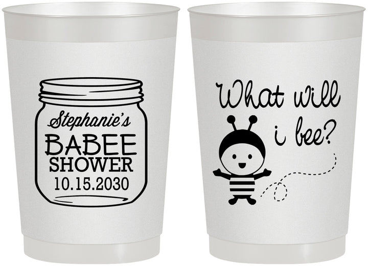 Personalized Baby Shower 22 oz Frosted Cups - What Will I Bee | 90156