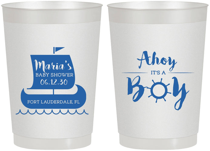 Personalized Baby Shower 22 oz Frosted Cups - Ahoy It’s A Boy | 90177
