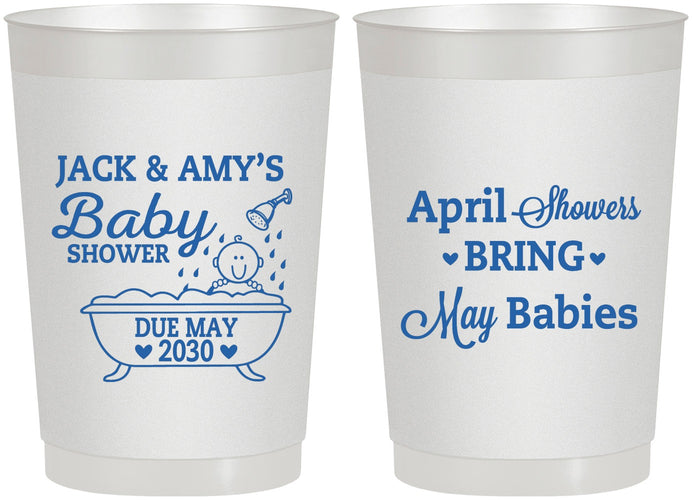 Personalized Baby Shower 22 oz Frosted Cups - April Showers May Babies | 90181
