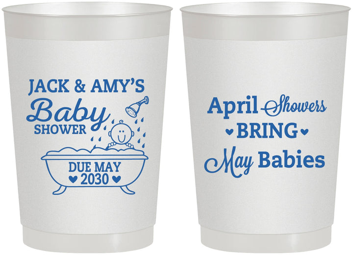 Personalized Baby Shower 22 oz Frosted Cups - April Showers May Babies | 90181
