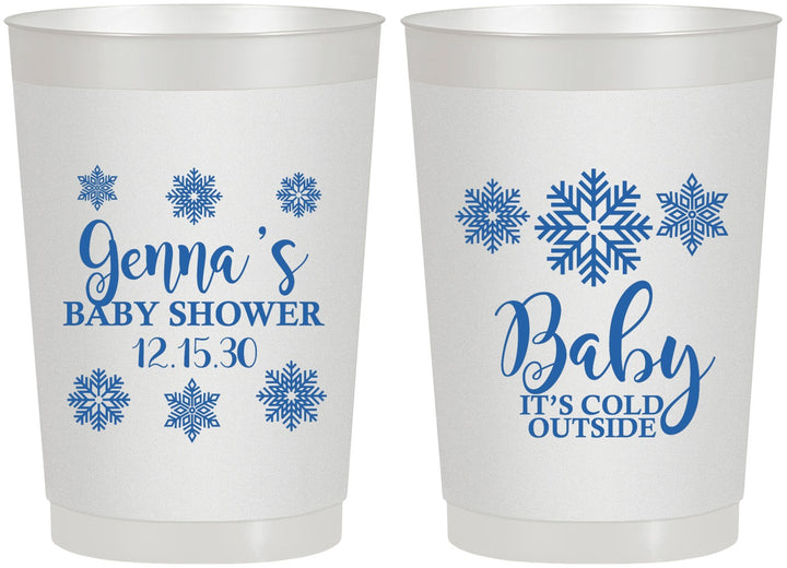 Personalized Baby Shower 22 oz Frosted Cups - Christmas Snowflakes | 90192
