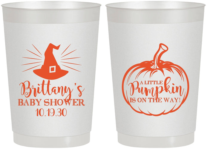 Personalized Baby Shower 22 oz Frosted Cups - Little Pumpkin Halloween | 90196