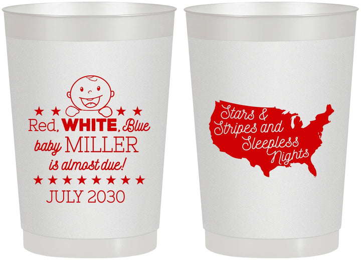Personalized Baby Shower 22 oz Frosted Cups - Red White Blue | 90197