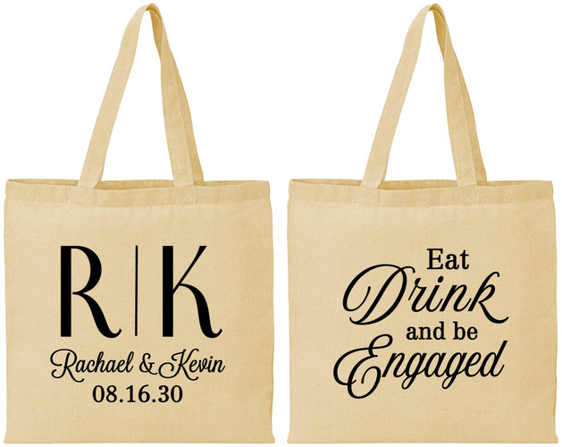 Personalized Engagement Cotton Tote Bags - Eat Drink Be Engaged | 10000