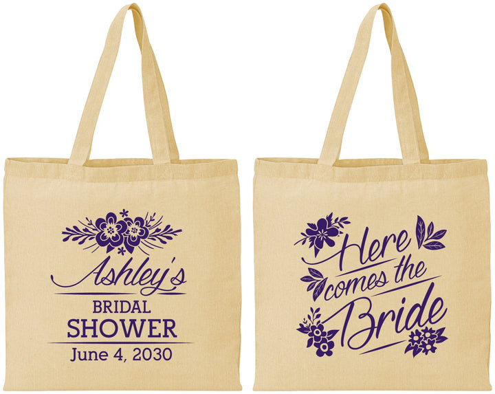 Personalized Bridal Shower Cotton Tote Bags - Here Comes The Bride | 100000