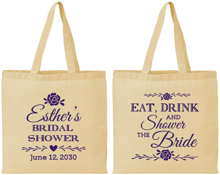 Personalized Bridal Shower Cotton Tote Bags - Eat Drink Shower Bride | 100002