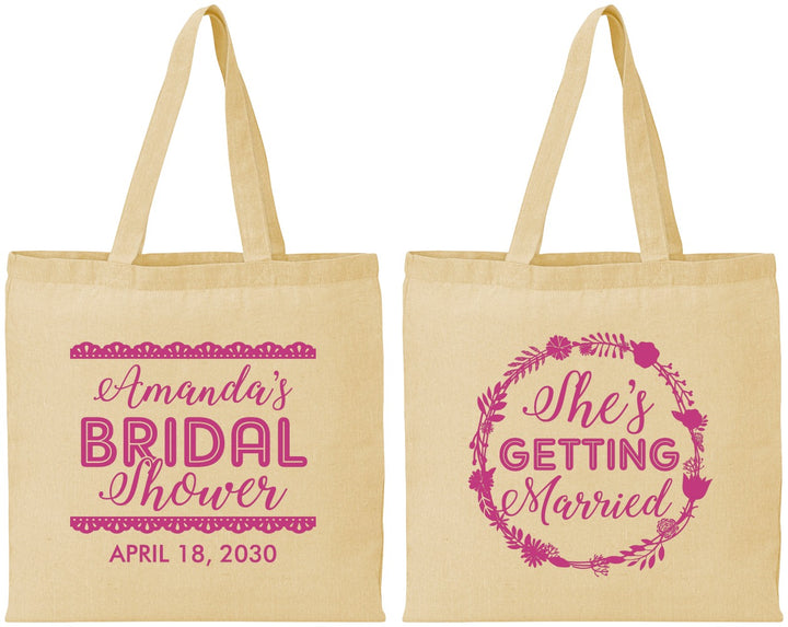 Personalized Bridal Shower Cotton Tote Bags - She's Getting Married | 100003