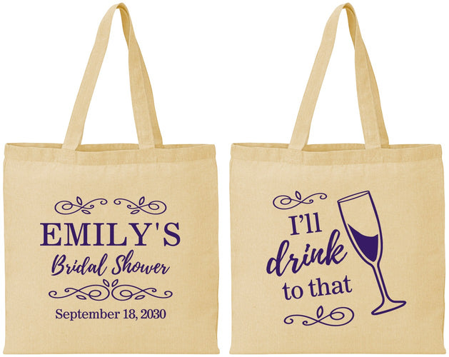 Personalized Bridal Shower Cotton Tote Bags - I'll Drink To The That | 100006