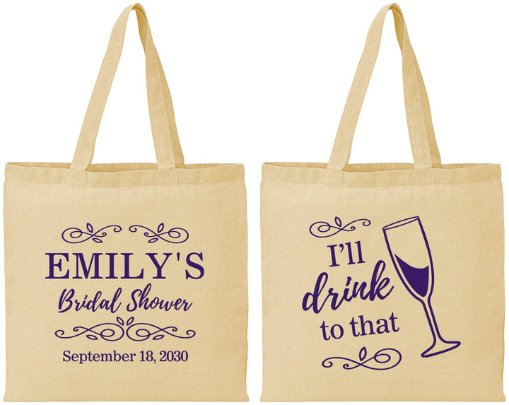 Personalized Bridal Shower Cotton Tote Bags - I'll Drink To The That | 100006