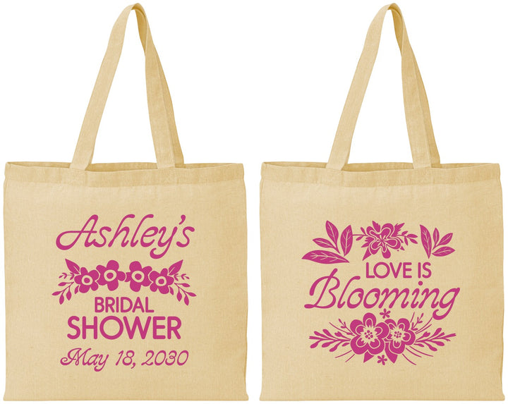 Personalized Bridal Shower Cotton Tote Bags - Love Is Blooming | 100007