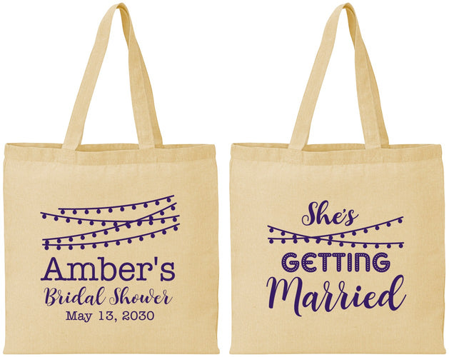 Personalized Bridal Shower Cotton Tote Bags - She's Getting Married | 100008